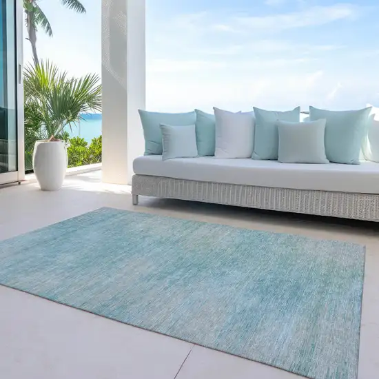 Aqua Teal Blue And Gray Abstract Washable Indoor Outdoor Area Rug Photo 8
