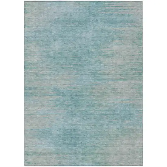 Aqua Teal Blue And Gray Abstract Washable Indoor Outdoor Area Rug Photo 2