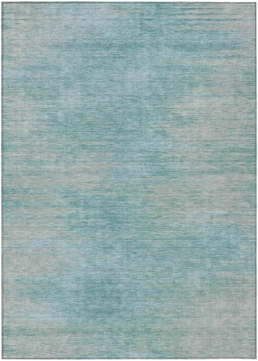 Aqua Teal Blue And Gray Abstract Washable Indoor Outdoor Area Rug Photo 2