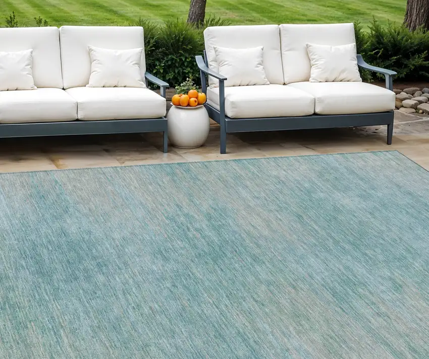 Aqua Teal Blue And Gray Abstract Washable Indoor Outdoor Area Rug Photo 1
