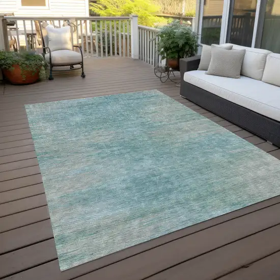 Aqua Teal Blue And Gray Abstract Washable Indoor Outdoor Area Rug Photo 9