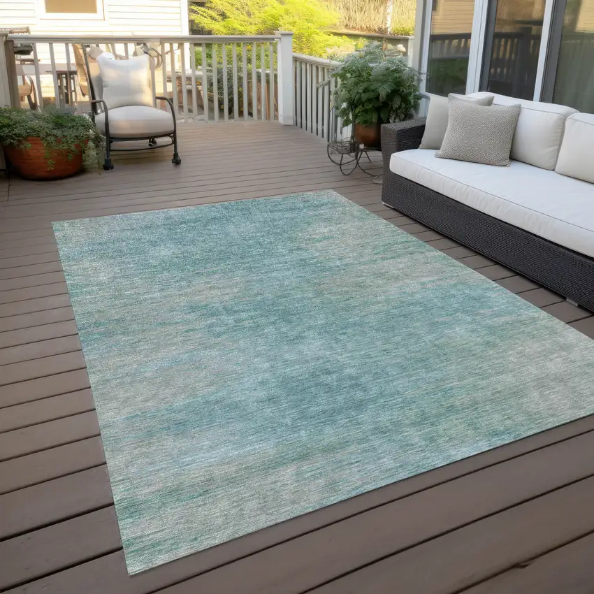 Aqua Teal Blue And Gray Abstract Washable Indoor Outdoor Area Rug Photo 9