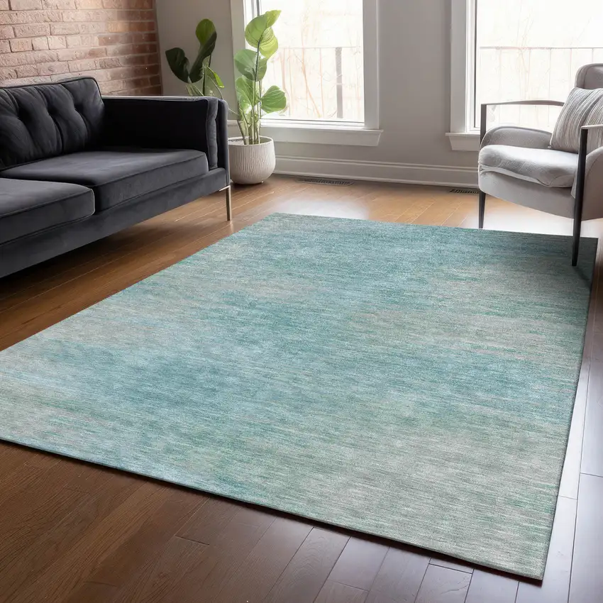Aqua Teal Blue And Gray Abstract Washable Indoor Outdoor Area Rug Photo 9