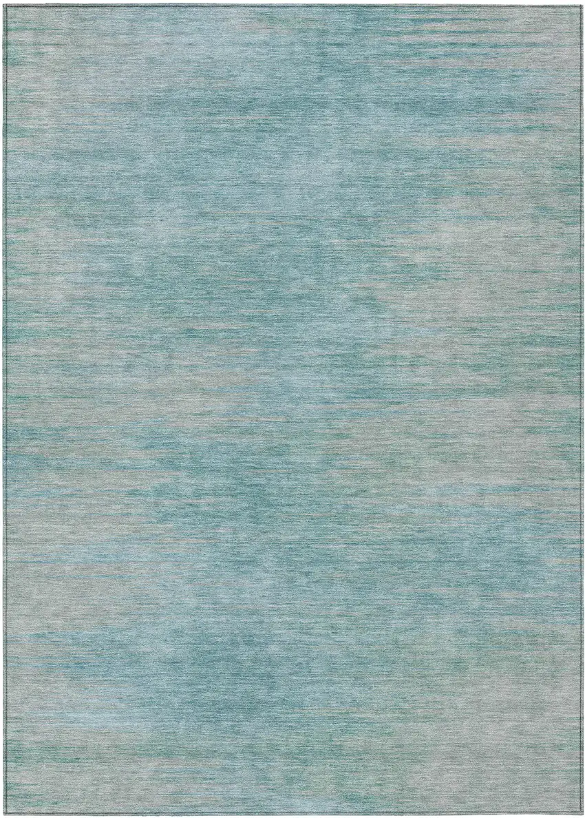 Aqua Teal Blue And Gray Abstract Washable Indoor Outdoor Area Rug Photo 2