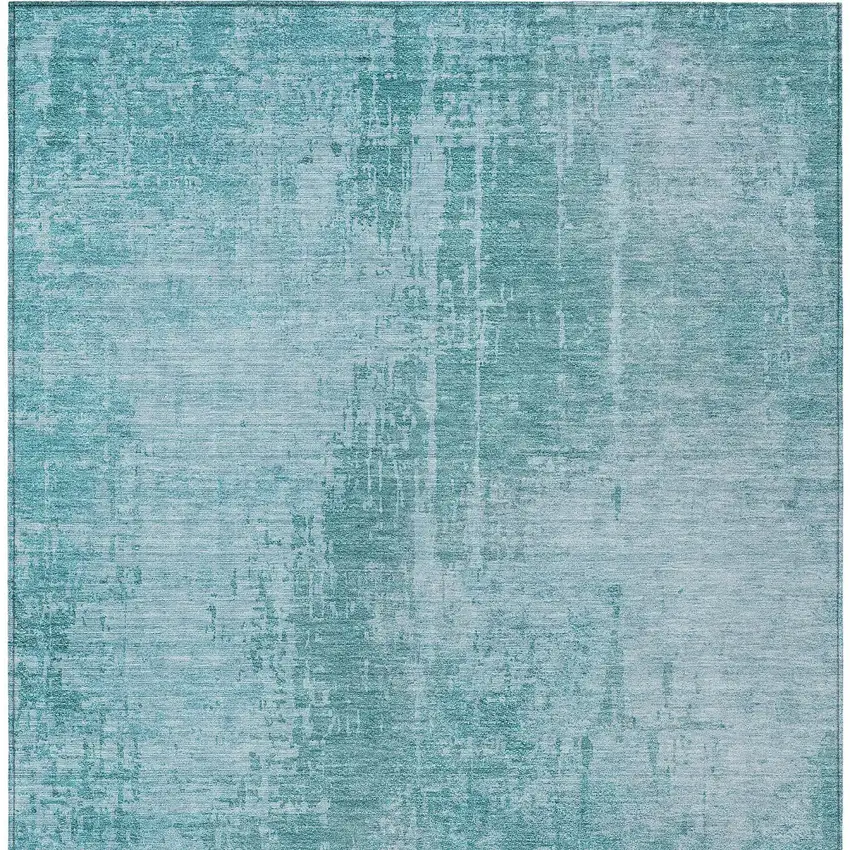 Aqua Teal Blue And Gray Abstract Washable Indoor Outdoor Area Rug Photo 5