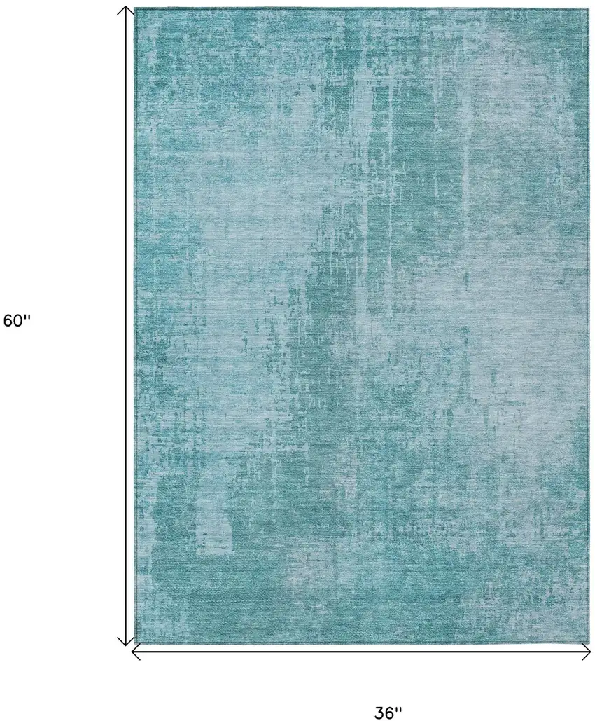 Aqua Teal Blue And Gray Abstract Washable Indoor Outdoor Area Rug Photo 7