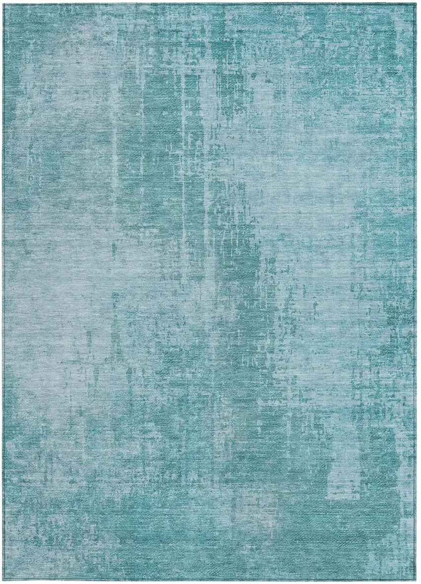 Aqua Teal Blue And Gray Abstract Washable Indoor Outdoor Area Rug Photo 2