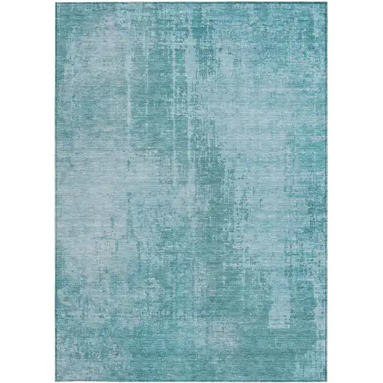 Aqua Teal Blue And Gray Abstract Washable Indoor Outdoor Area Rug Photo 2