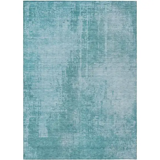 Aqua Teal Blue And Gray Abstract Washable Indoor Outdoor Area Rug Photo 2