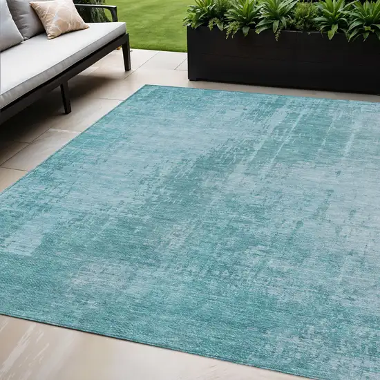 Aqua Teal Blue And Gray Abstract Washable Indoor Outdoor Area Rug Photo 1