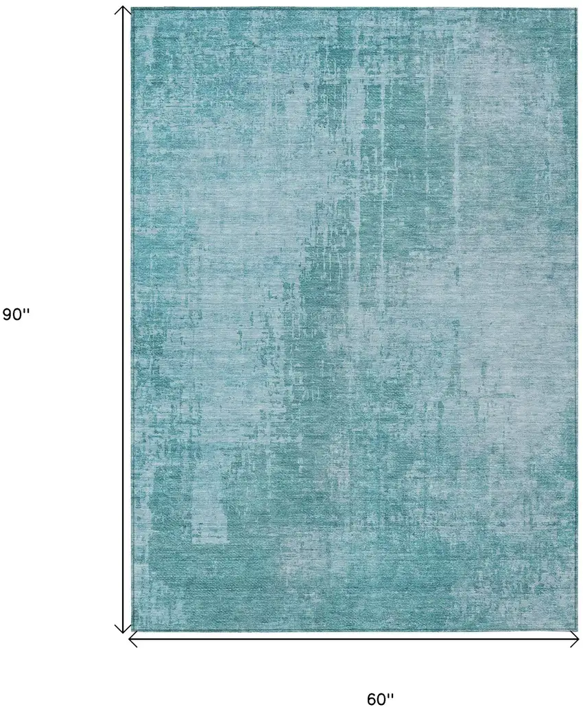Aqua Teal Blue And Gray Abstract Washable Indoor Outdoor Area Rug Photo 3
