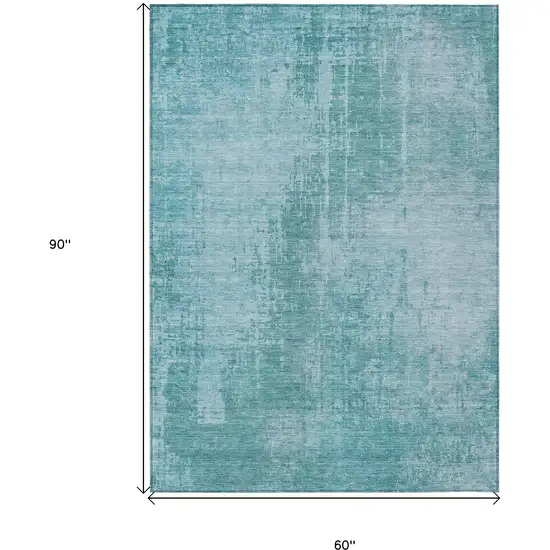 Aqua Teal Blue And Gray Abstract Washable Indoor Outdoor Area Rug Photo 3
