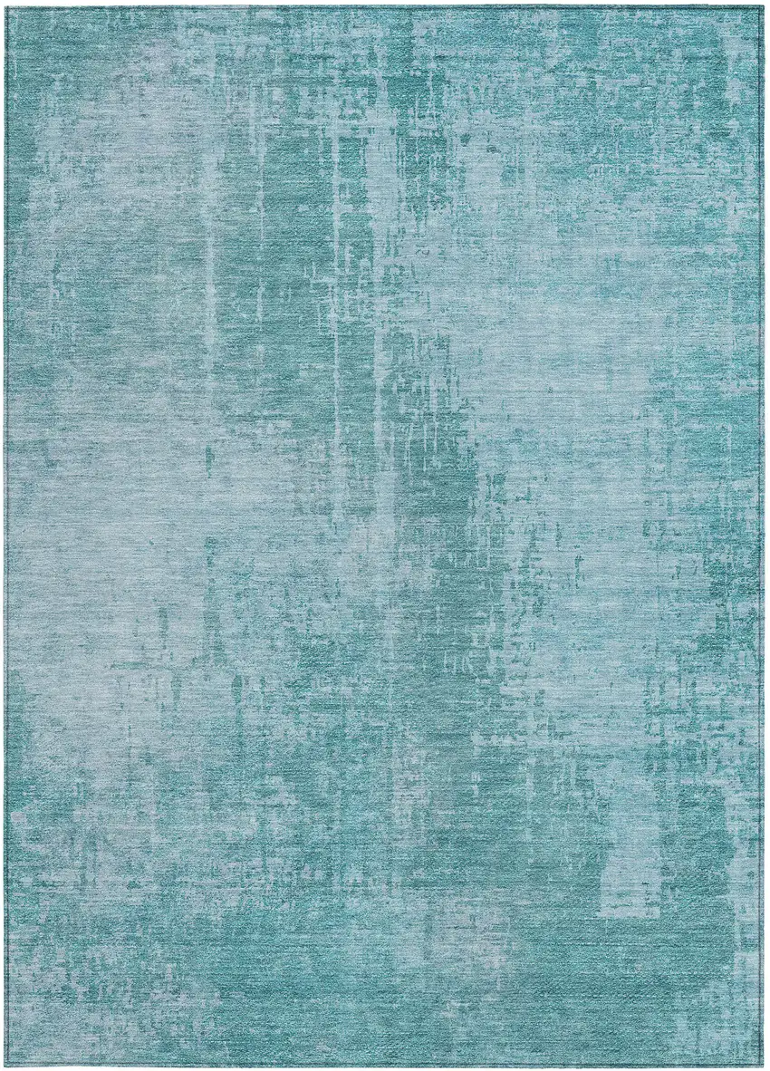 Aqua Teal Blue And Gray Abstract Washable Indoor Outdoor Area Rug Photo 7