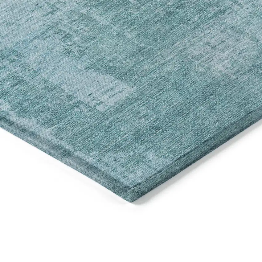 Aqua Teal Blue And Gray Abstract Washable Indoor Outdoor Area Rug Photo 5