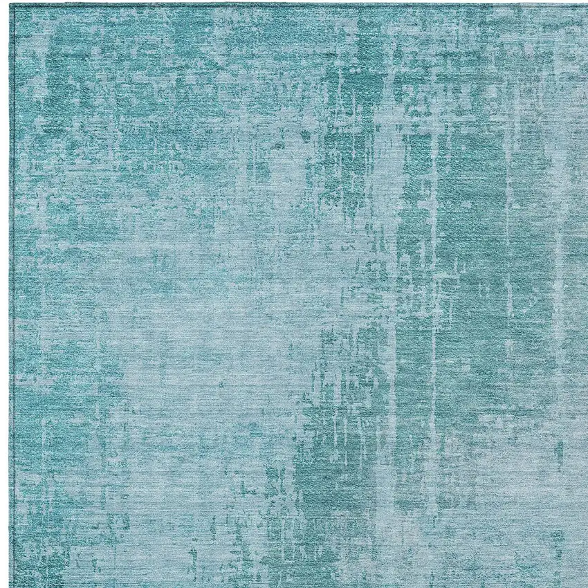 Aqua Teal Blue And Gray Abstract Washable Indoor Outdoor Area Rug Photo 6