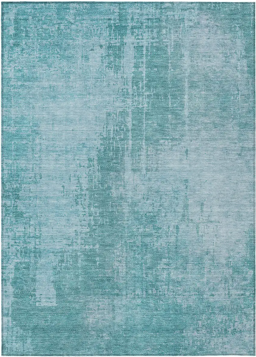 Aqua Teal Blue And Gray Abstract Washable Indoor Outdoor Area Rug Photo 2