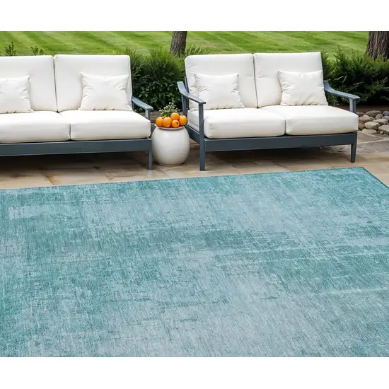 Aqua Teal Blue And Gray Abstract Washable Indoor Outdoor Area Rug Photo 1