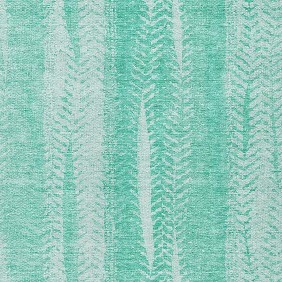 Aqua Teal Blue And Ivory Botanical Leaves Washable Indoor Outdoor Area Rug Photo 5