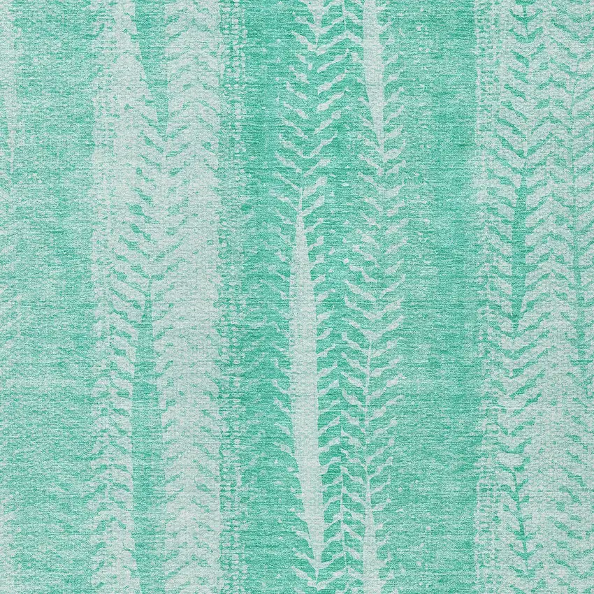 Aqua Teal Blue And Ivory Botanical Leaves Washable Indoor Outdoor Area Rug Photo 5