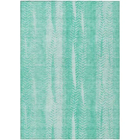 Aqua Teal Blue And Ivory Botanical Leaves Washable Indoor Outdoor Area Rug Photo 2