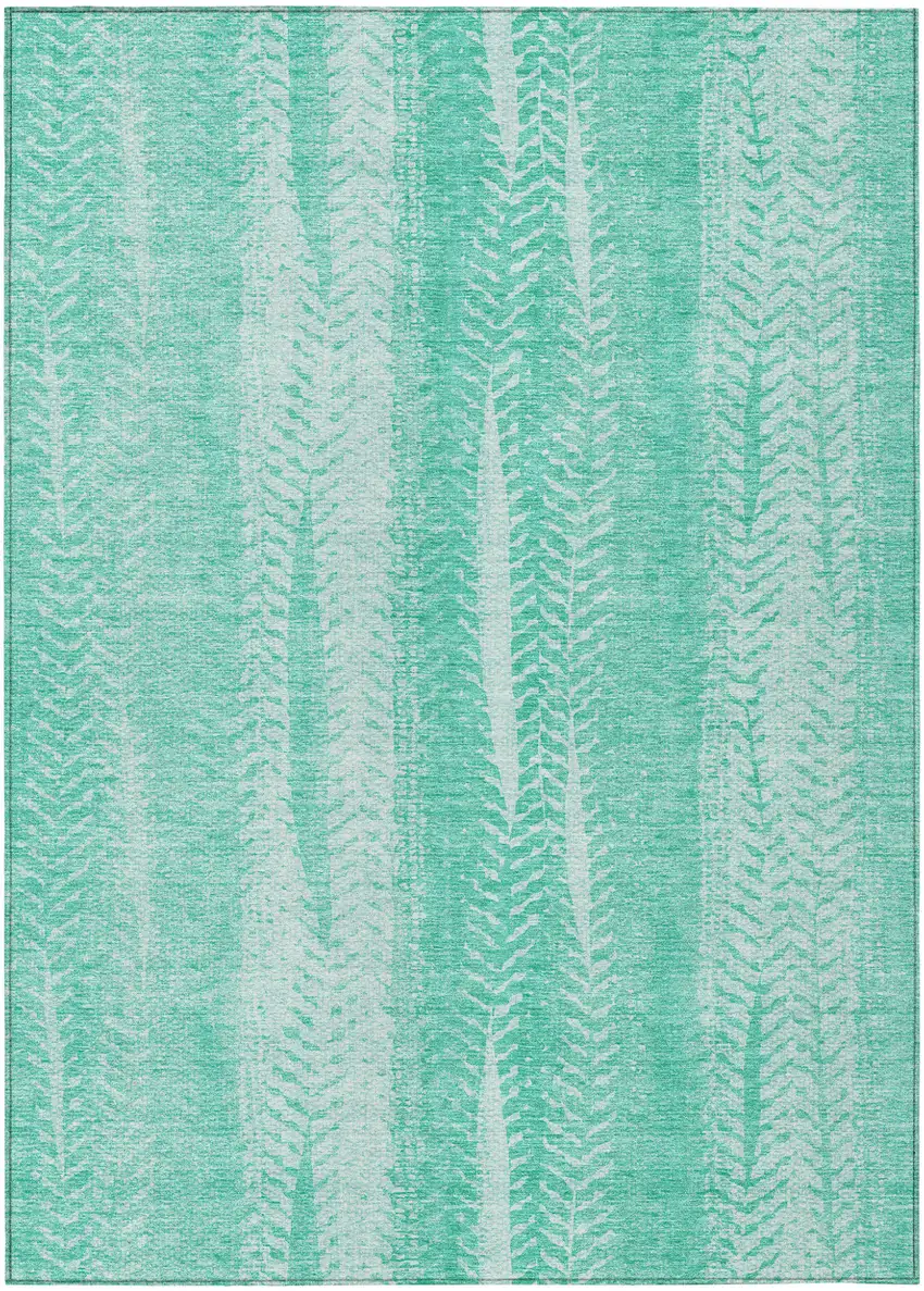 Aqua Teal Blue And Ivory Botanical Leaves Washable Indoor Outdoor Area Rug Photo 2