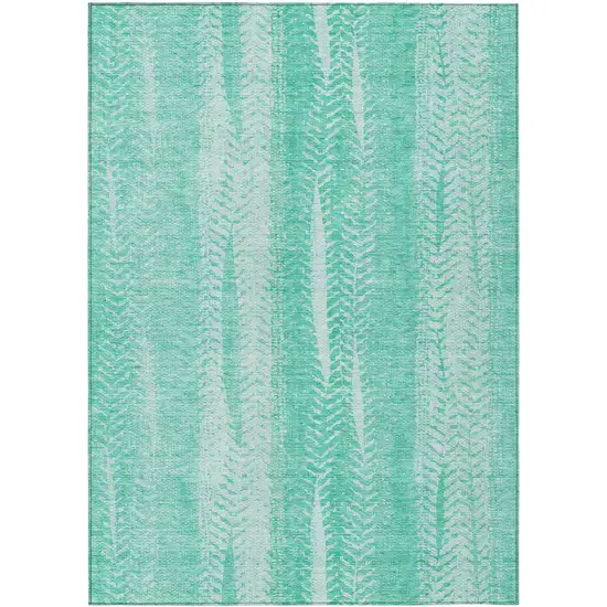 Aqua Teal Blue And Ivory Botanical Leaves Washable Indoor Outdoor Area Rug Photo 2