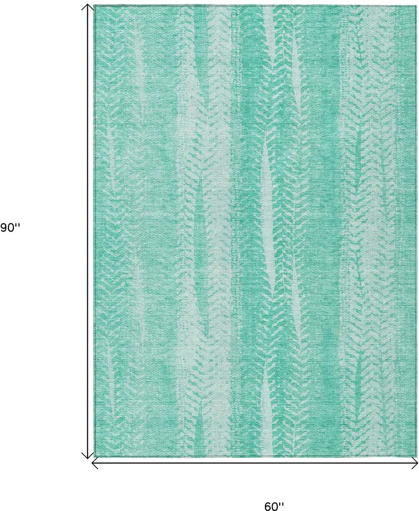 Aqua Teal Blue And Ivory Botanical Leaves Washable Indoor Outdoor Area Rug Photo 3