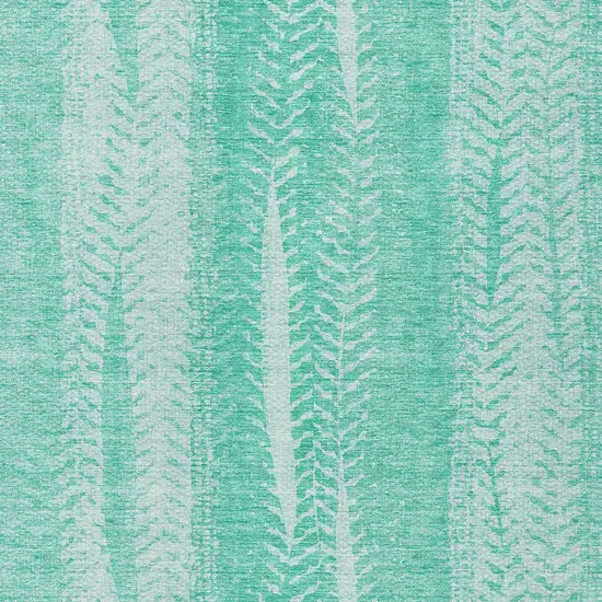 Aqua Teal Blue And Ivory Botanical Leaves Washable Indoor Outdoor Area Rug Photo 5