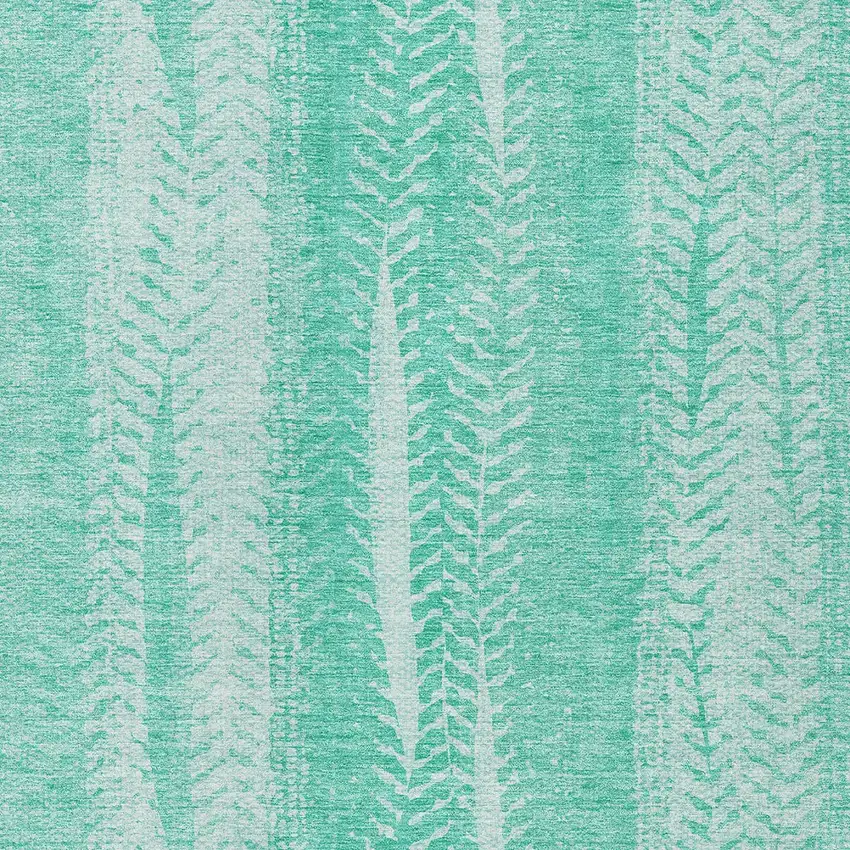 Aqua Teal Blue And Ivory Botanical Leaves Washable Indoor Outdoor Area Rug Photo 5