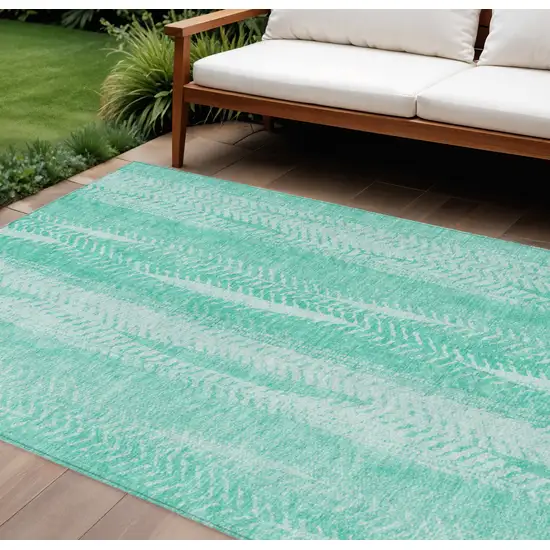 Aqua Teal Blue And Ivory Botanical Leaves Washable Indoor Outdoor Area Rug Photo 1