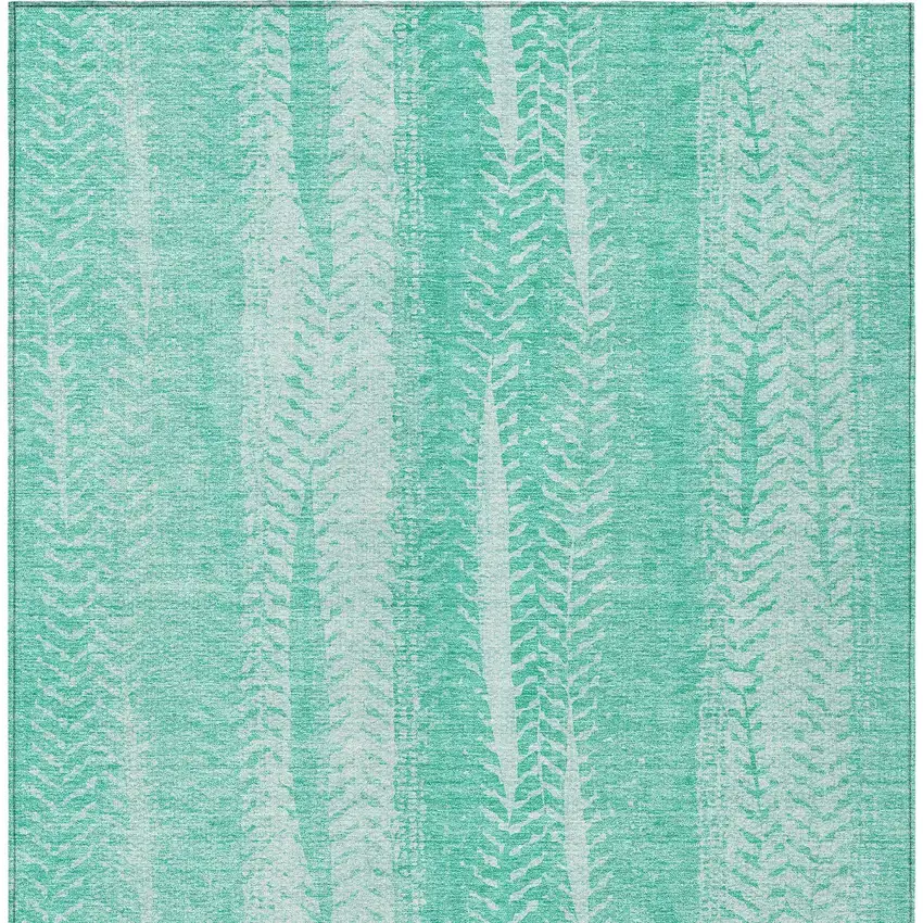 Aqua Teal Blue And Ivory Botanical Leaves Washable Indoor Outdoor Area Rug Photo 6