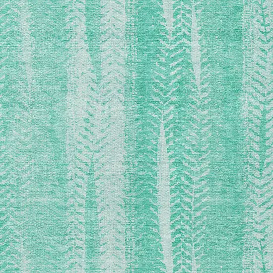 Aqua Teal Blue And Ivory Botanical Leaves Washable Indoor Outdoor Area Rug Photo 5