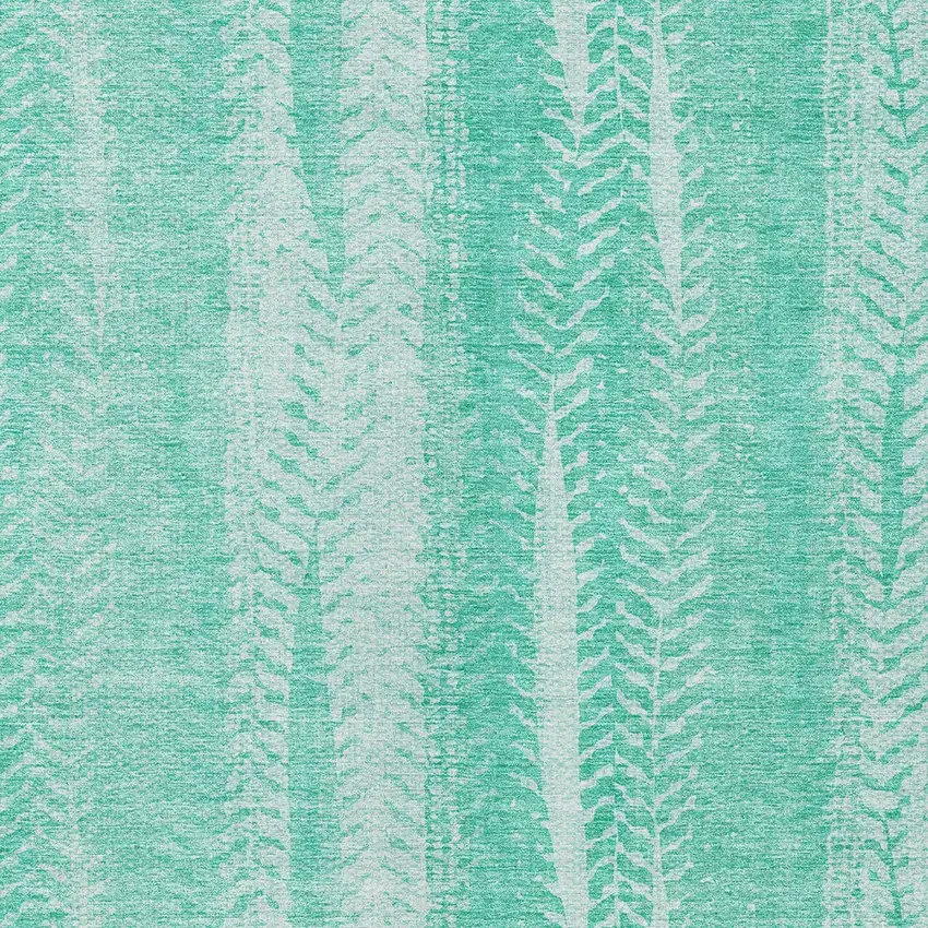 Aqua Teal Blue And Ivory Botanical Leaves Washable Indoor Outdoor Area Rug Photo 5