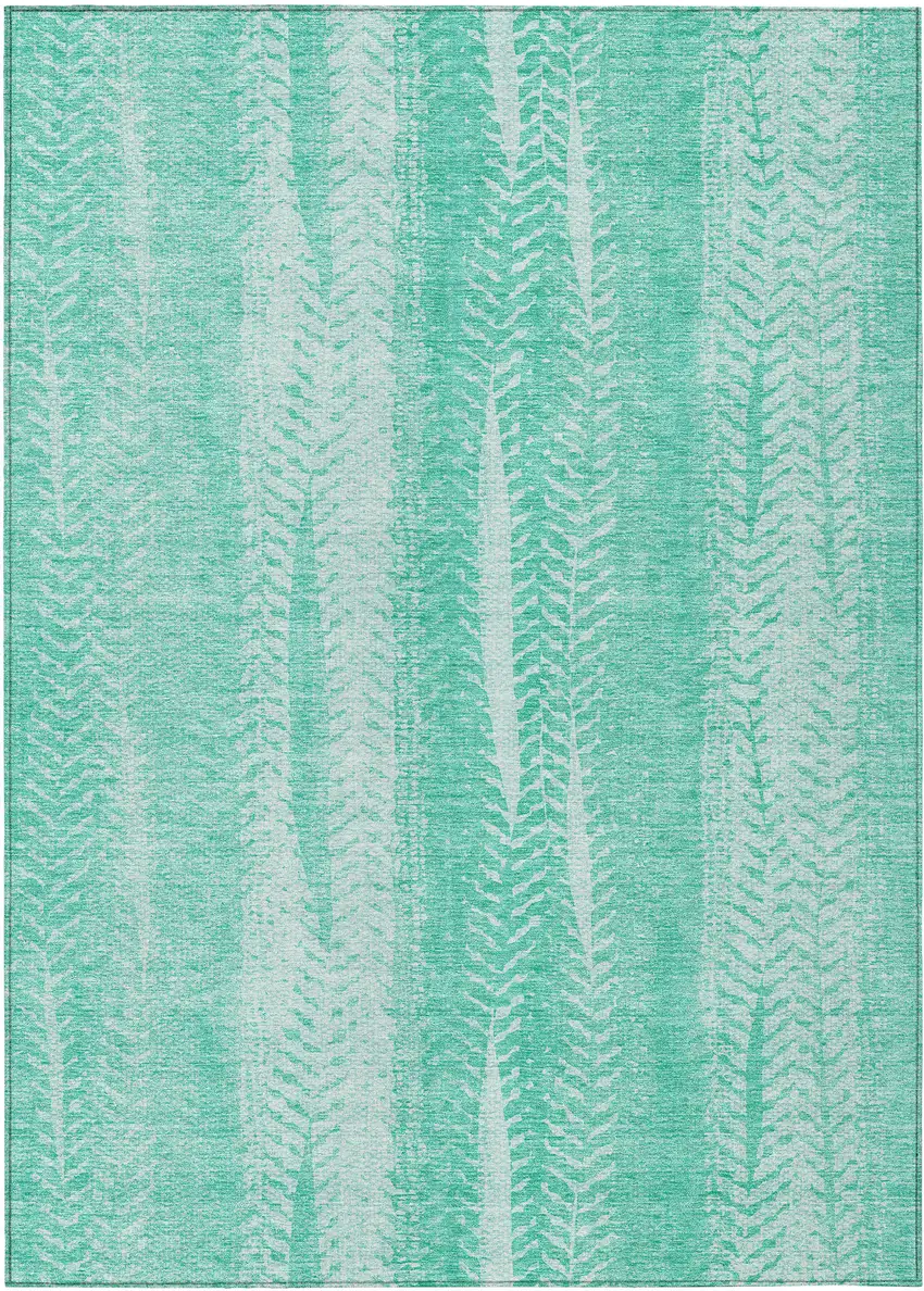 Aqua Teal Blue And Ivory Botanical Leaves Washable Indoor Outdoor Area Rug Photo 2