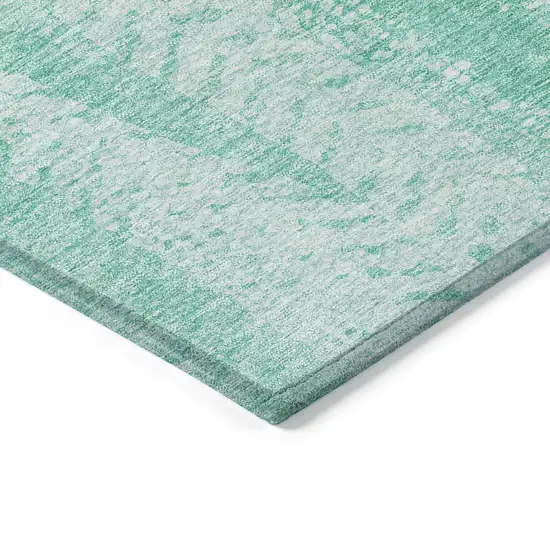 Aqua Teal Blue And Ivory Botanical Leaves Washable Indoor Outdoor Area Rug Photo 4