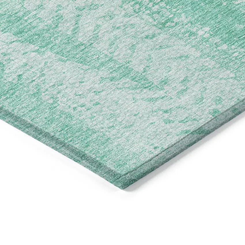 Aqua Teal Blue And Ivory Botanical Leaves Washable Indoor Outdoor Area Rug Photo 4