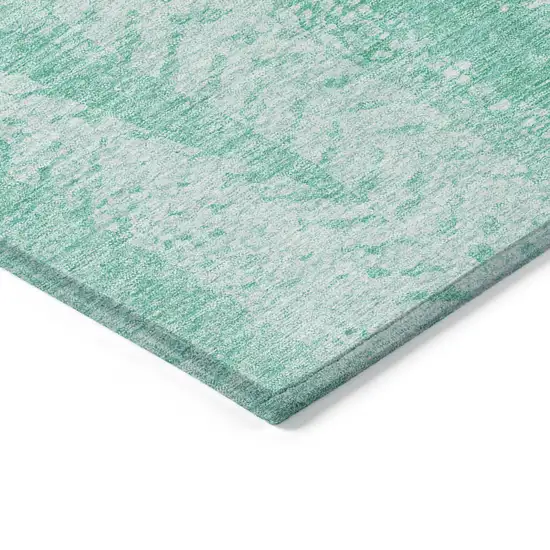 Aqua Teal Blue And Ivory Botanical Leaves Washable Indoor Outdoor Area Rug Photo 4