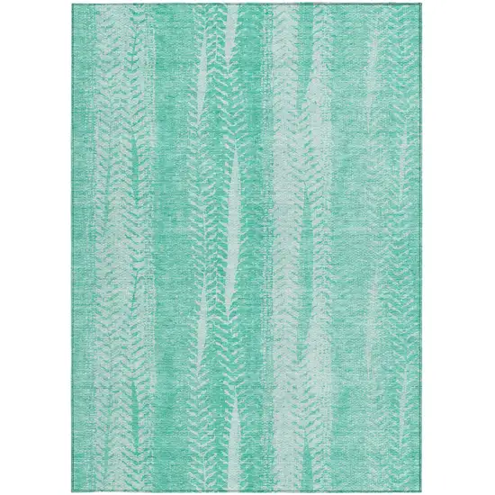 Aqua Teal Blue And Ivory Botanical Leaves Washable Indoor Outdoor Area Rug Photo 5