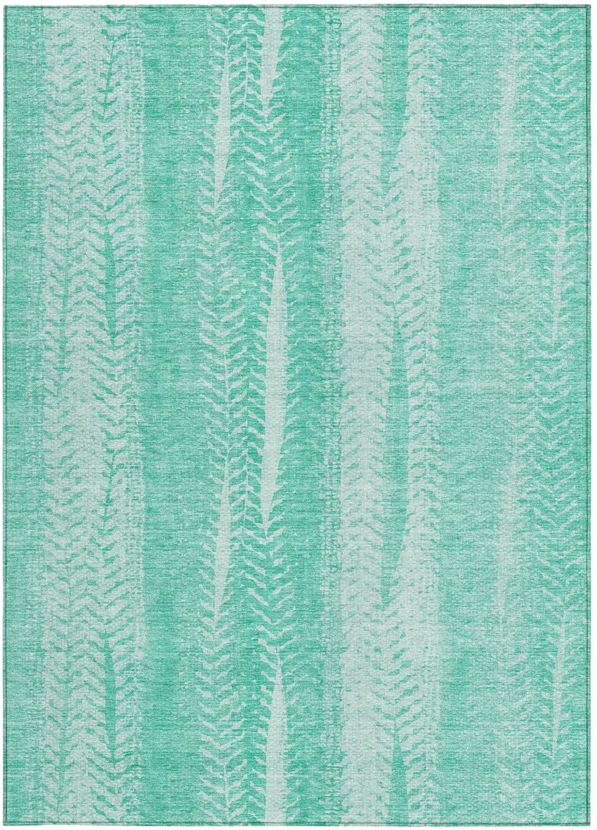 Aqua Teal Blue And Ivory Botanical Leaves Washable Indoor Outdoor Area Rug Photo 5