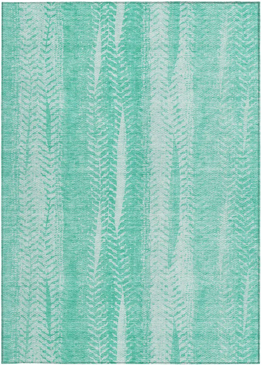 Aqua Teal Blue And Ivory Botanical Leaves Washable Indoor Outdoor Area Rug Photo 5