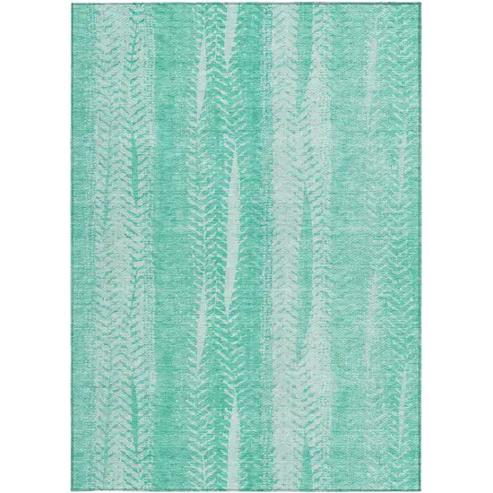Aqua Teal Blue And Ivory Botanical Leaves Washable Indoor Outdoor Area Rug Photo 5