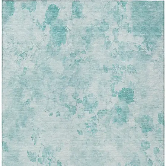 Aqua Teal Blue And Ivory Floral Washable Indoor Outdoor Area Rug Photo 5