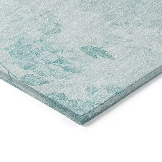 Aqua Teal Blue And Ivory Floral Washable Indoor Outdoor Area Rug Photo 3