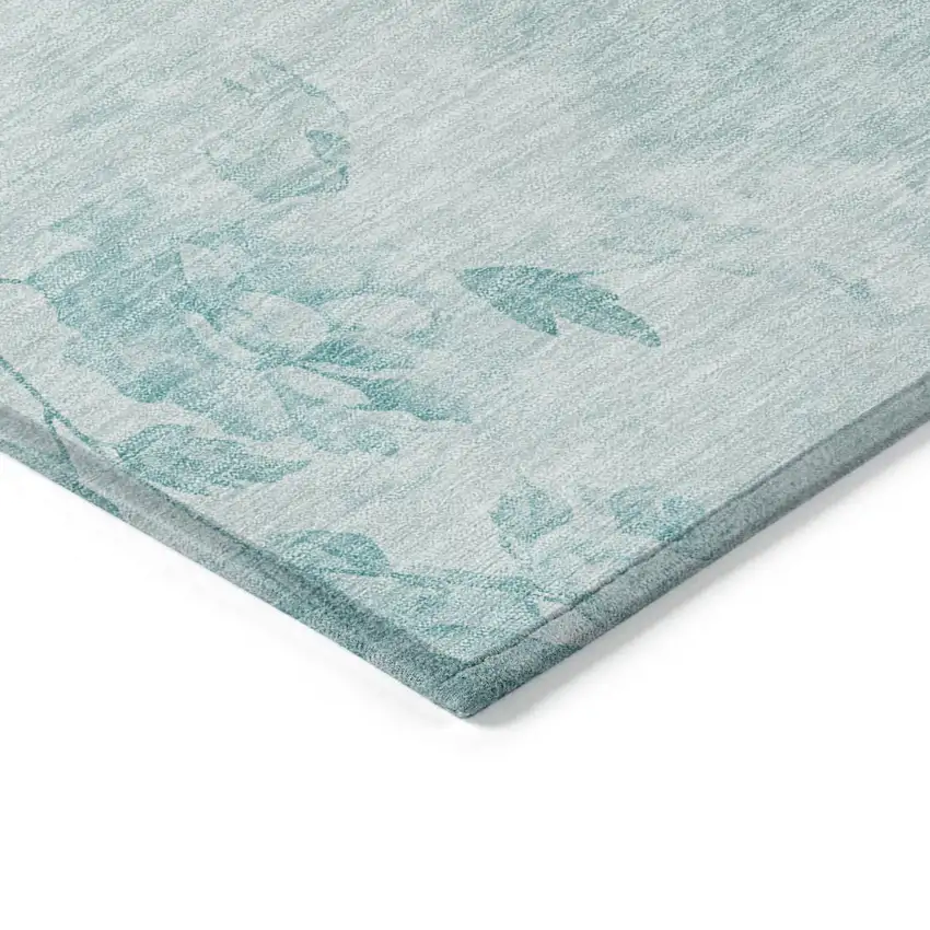 Aqua Teal Blue And Ivory Floral Washable Indoor Outdoor Area Rug Photo 3