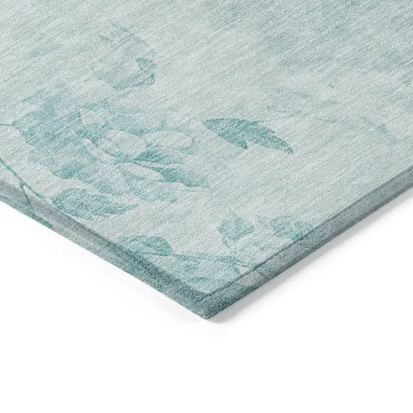Aqua Teal Blue And Ivory Floral Washable Indoor Outdoor Area Rug Photo 3