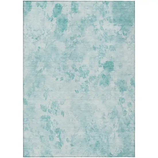 Aqua Teal Blue And Ivory Floral Washable Indoor Outdoor Area Rug Photo 1