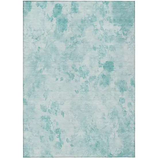 Aqua Teal Blue And Ivory Floral Washable Indoor Outdoor Area Rug Photo 1