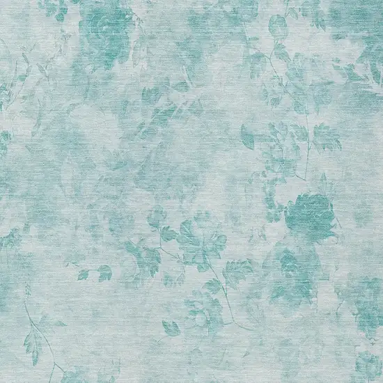 Aqua Teal Blue And Ivory Floral Washable Indoor Outdoor Area Rug Photo 5