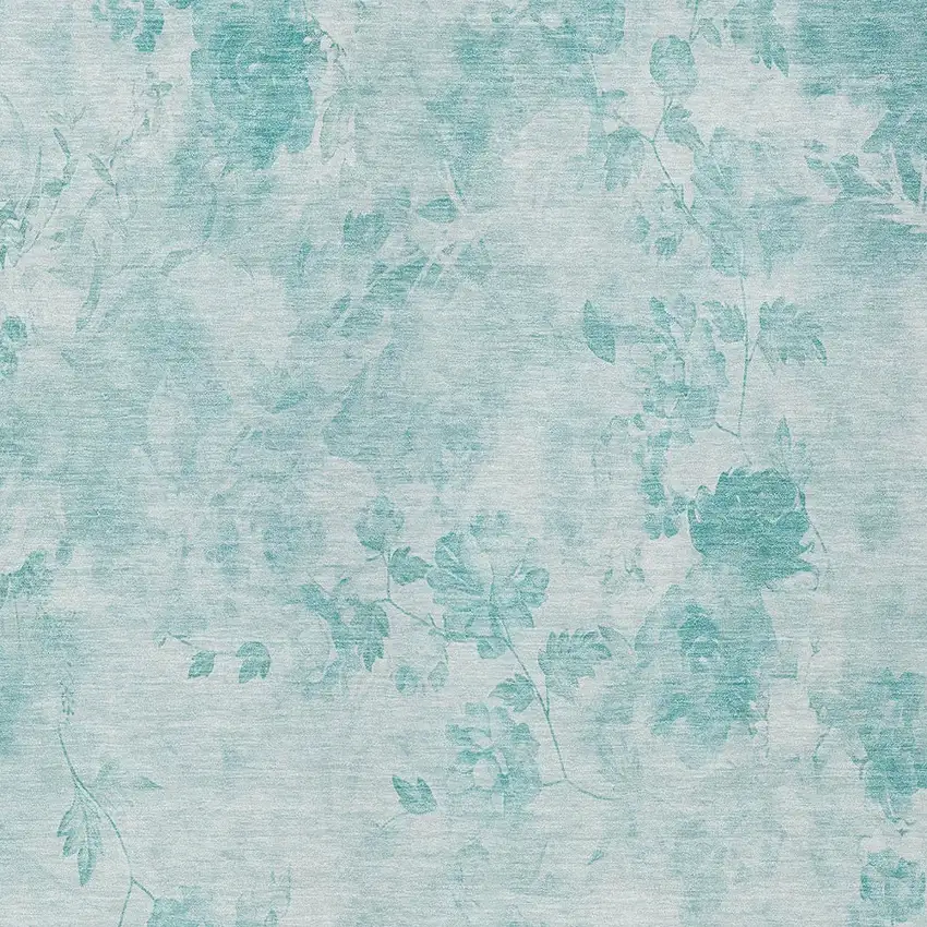 Aqua Teal Blue And Ivory Floral Washable Indoor Outdoor Area Rug Photo 5