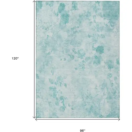 Aqua Teal Blue And Ivory Floral Washable Indoor Outdoor Area Rug Photo 7